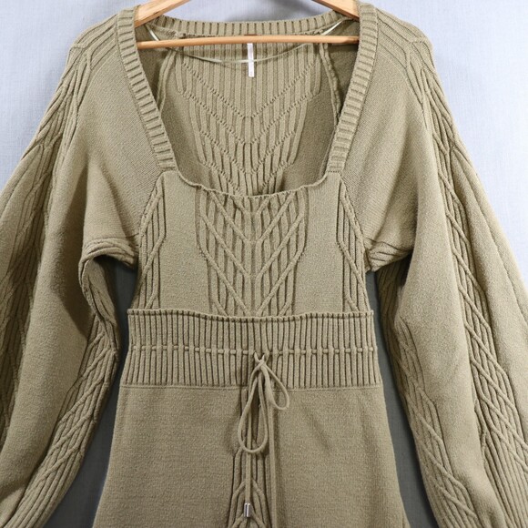 Free People Emmaline Sweater Dress Womens M Green Cutout Back Balloon Sleeve - Picture 10 of 16